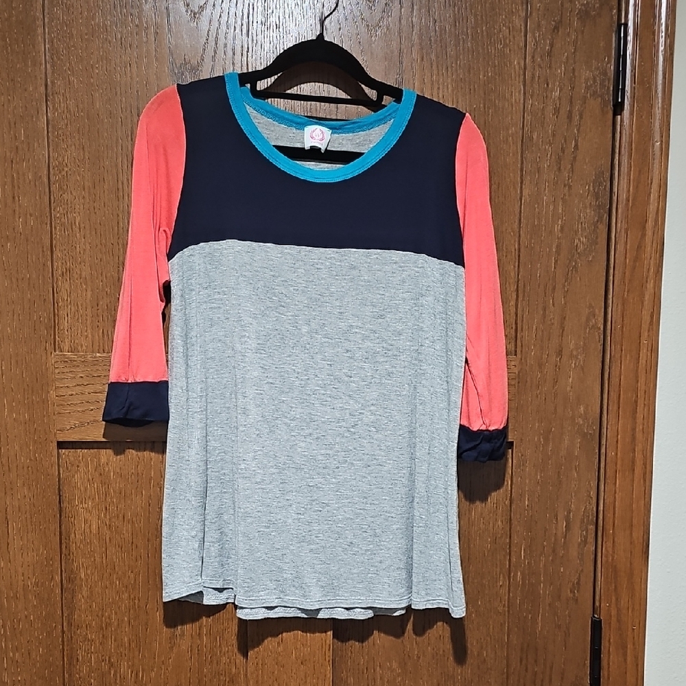 Wanna B Women's Long Sleeve Colorblock Top - Coral, Navy, Gray